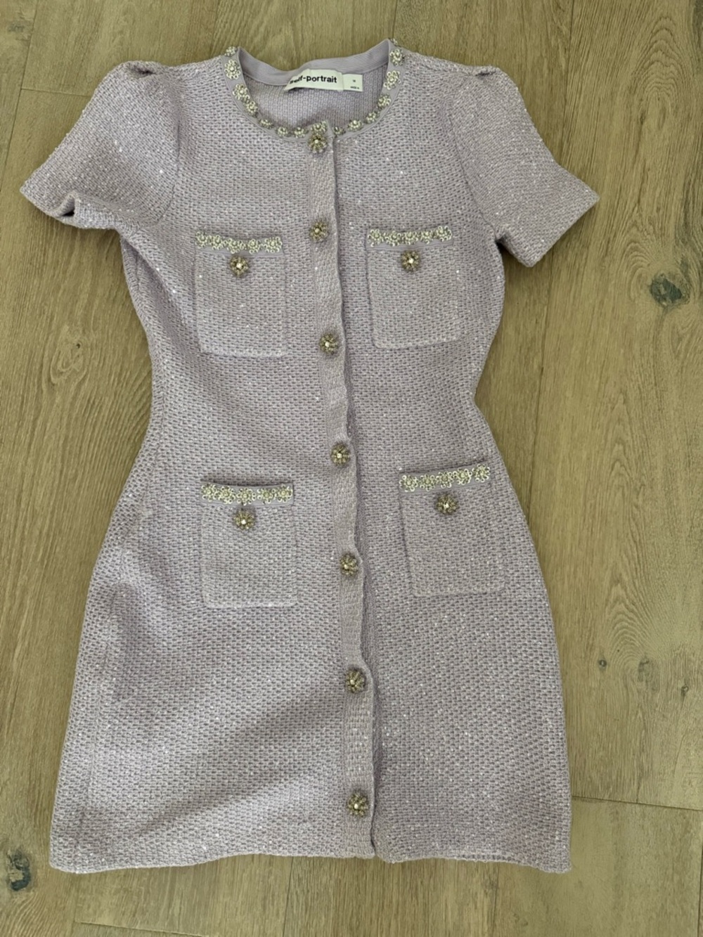 Self-Portrait Lilac Sequin knit Mini Dress - Picture 2 of 4